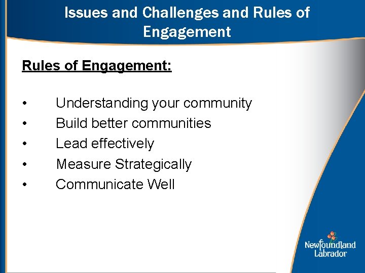 Issues and Challenges and Rules of Engagement: • • • Understanding your community Build