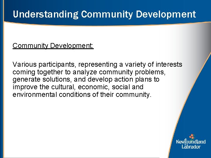 Understanding Community Development: Various participants, representing a variety of interests coming together to analyze