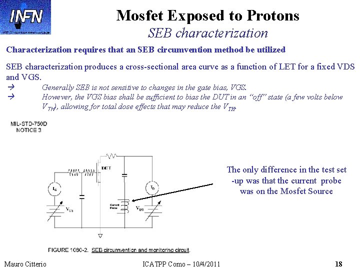 Mosfet Exposed to Protons SEB characterization Characterization requires that an SEB circumvention method be