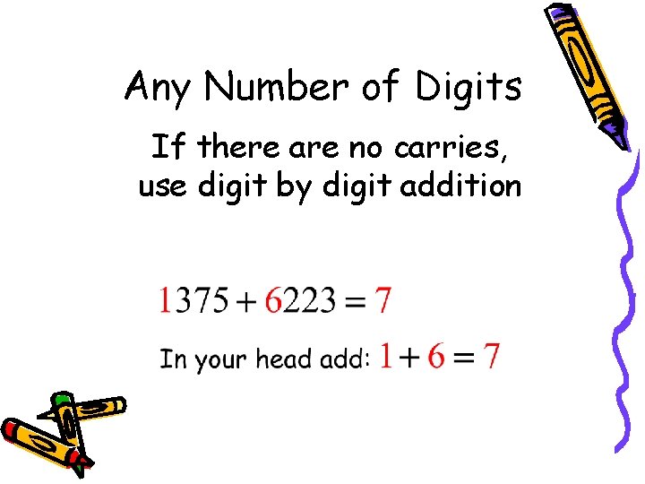 Any Number of Digits If there are no carries, use digit by digit addition