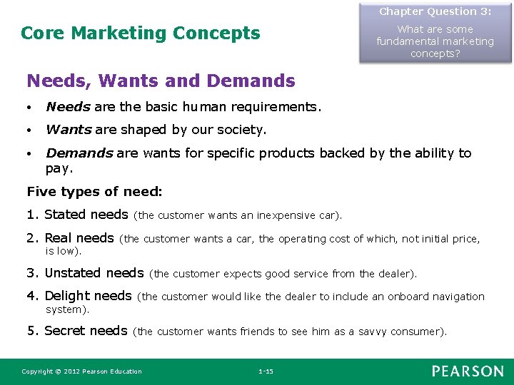 Chapter Question 3: Core Marketing Concepts What are some fundamental marketing concepts? Needs, Wants Chapter Question 3: Core Marketing Concepts What are some fundamental marketing concepts? Needs, Wants