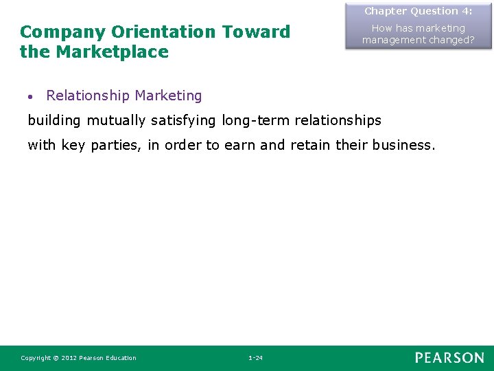 Chapter Question 4: Company Orientation Toward the Marketplace • How has marketing management changed? Chapter Question 4: Company Orientation Toward the Marketplace • How has marketing management changed?
