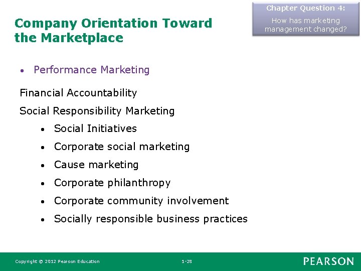 Chapter Question 4: Company Orientation Toward the Marketplace • Performance Marketing Financial Accountability Social Chapter Question 4: Company Orientation Toward the Marketplace • Performance Marketing Financial Accountability Social