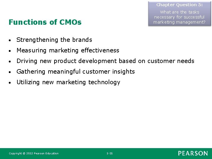 Chapter Question 5: What are the tasks necessary for successful marketing management? Functions of Chapter Question 5: What are the tasks necessary for successful marketing management? Functions of