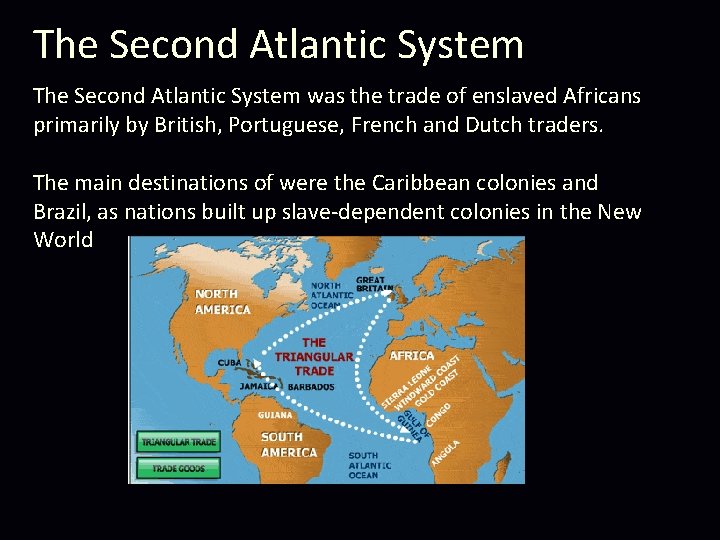 The Second Atlantic System was the trade of enslaved Africans primarily by British, Portuguese,
