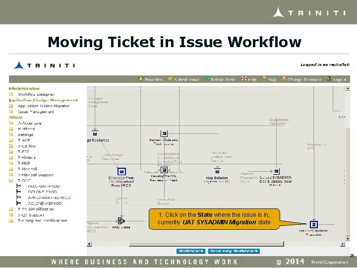 Moving Ticket in Issue Workflow 1. Click on the State where the Issue is