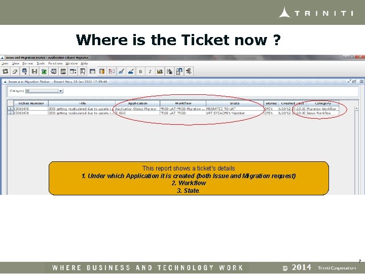 Where is the Ticket now ? This report shows a ticket’s details 1. Under