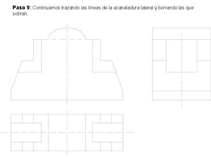 Paso 9: Continuamos trazando las líneas de la acanaladura lateral y borrando las que