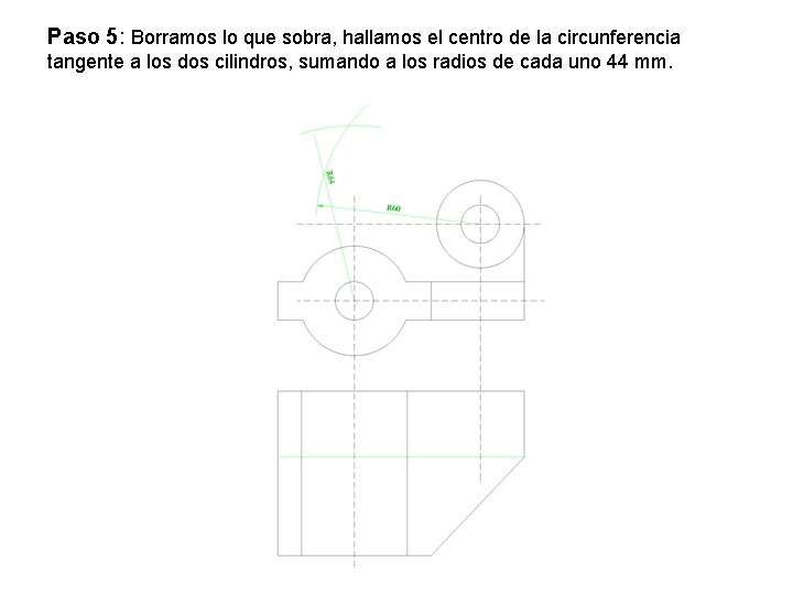 Paso 5: Borramos lo que sobra, hallamos el centro de la circunferencia tangente a