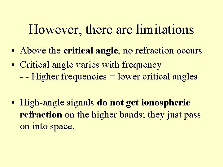 However, there are limitations • Above the critical angle, no refraction occurs • Critical