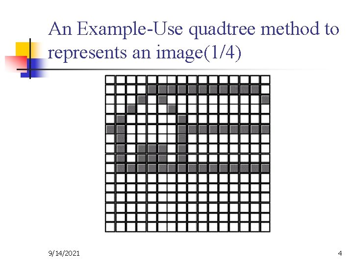 An Example-Use quadtree method to represents an image(1/4) 9/14/2021 4 