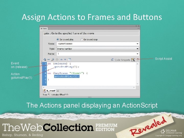 Assign Actions to Frames and Buttons Script Assist Event on (release) Action goto. And.