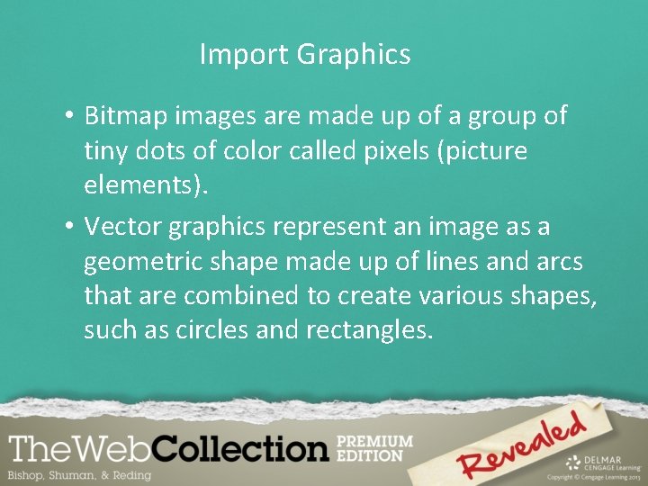 Import Graphics • Bitmap images are made up of a group of tiny dots