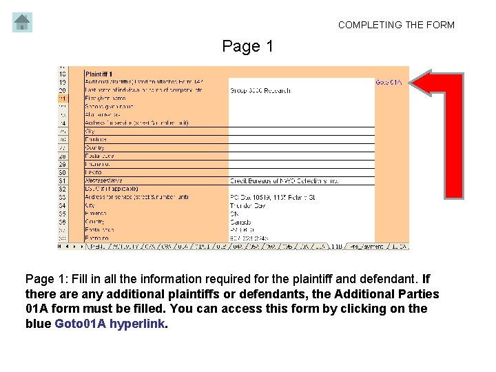 COMPLETING THE FORM Page 1: Fill in all the information required for the plaintiff