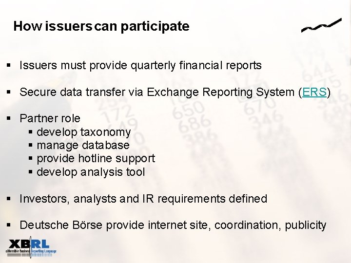 How issuers can participate § Issuers must provide quarterly financial reports § Secure data