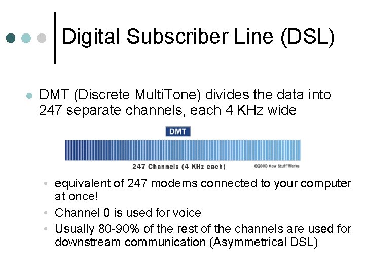 Digital Subscriber Line (DSL) l DMT (Discrete Multi. Tone) divides the data into 247