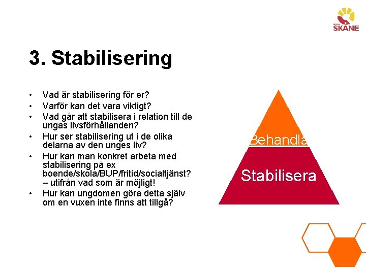 3. Stabilisering • • • Vad är stabilisering för er? Varför kan det vara