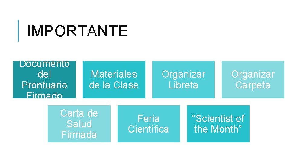 IMPORTANTE Documento del Prontuario Firmado Materiales de la Clase Carta de Salud Firmada Organizar