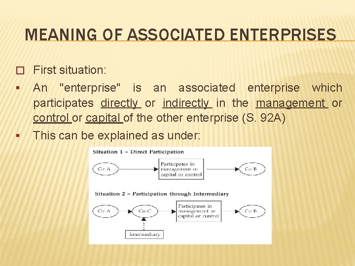 MEANING OF ASSOCIATED ENTERPRISES � First situation: § § An "enterprise" is an associated