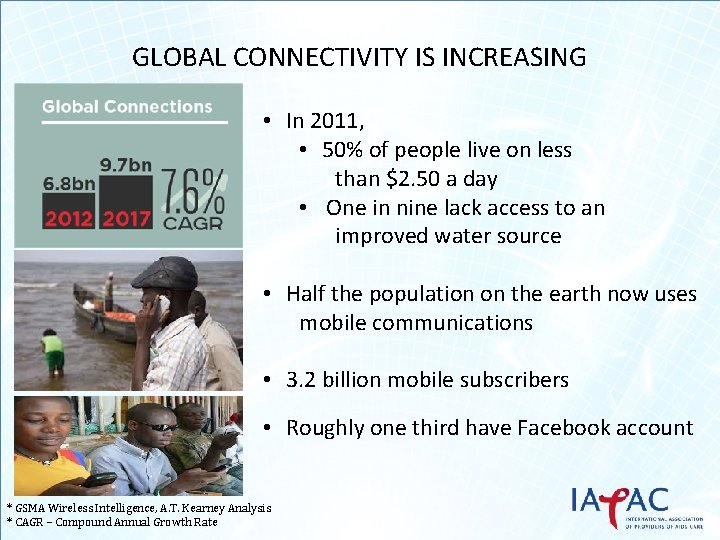 GLOBAL CONNECTIVITY IS INCREASING • In 2011, • 50% of people live on less