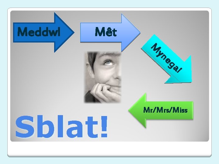 Meddwl Mêt M yn eg Sblat! ai Mr/Mrs/Miss 