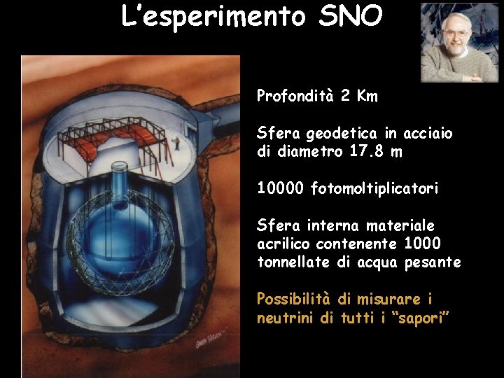 L’esperimento SNO Profondità 2 Km Sfera geodetica in acciaio di diametro 17. 8 m