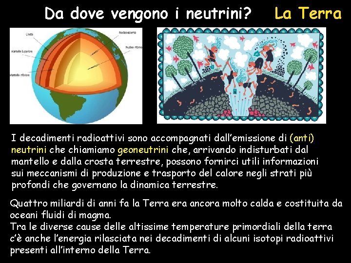 Da dove vengono i neutrini? La Terra I decadimenti radioattivi sono accompagnati dall’emissione di