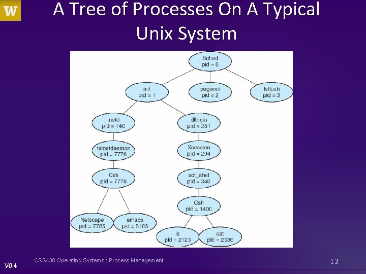 A Tree of Processes On A Typical Unix System V 0. 4 CSS 430