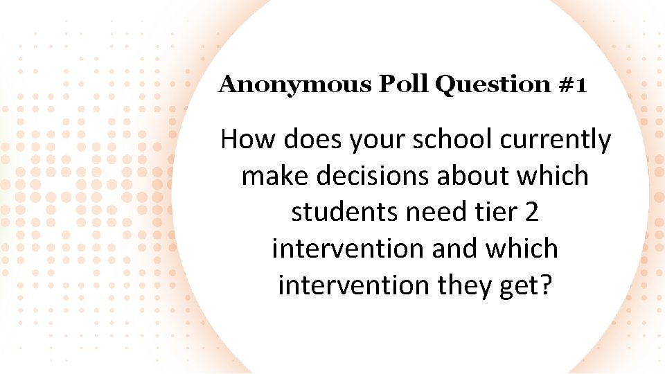 Anonymous Poll Question #1 How does your school currently make decisions about which students