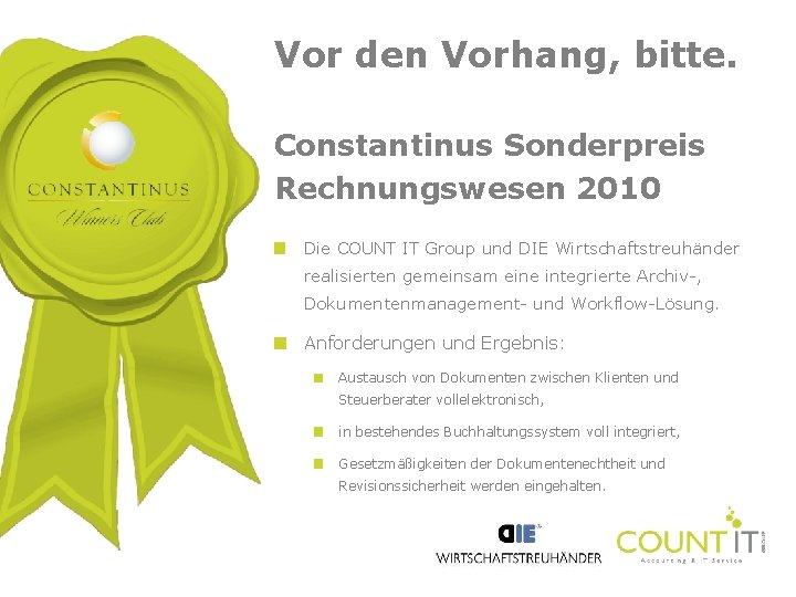 Beispiele Vor für Groß und Kleinbitte. den Vorhang, Constantinus Sonderpreis Rechnungswesen 2010 Die COUNT