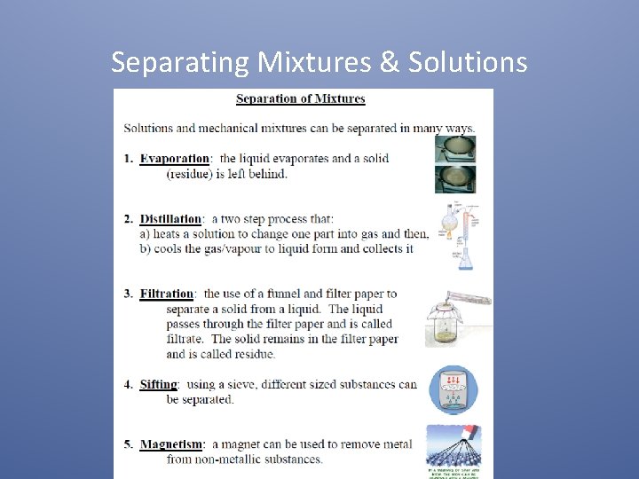 Separating Mixtures & Solutions 