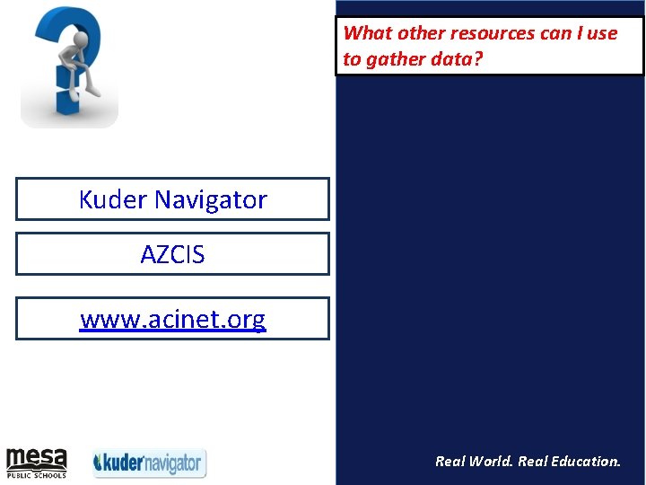 What other resources can I use to gather data? Kuder Navigator AZCIS www. acinet.