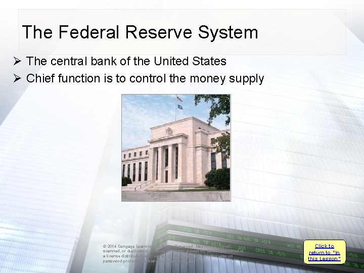 The Federal Reserve System Ø The central bank of the United States Ø Chief