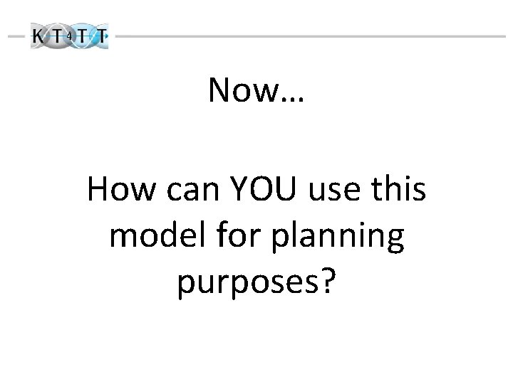 Now… How can YOU use this model for planning purposes? 