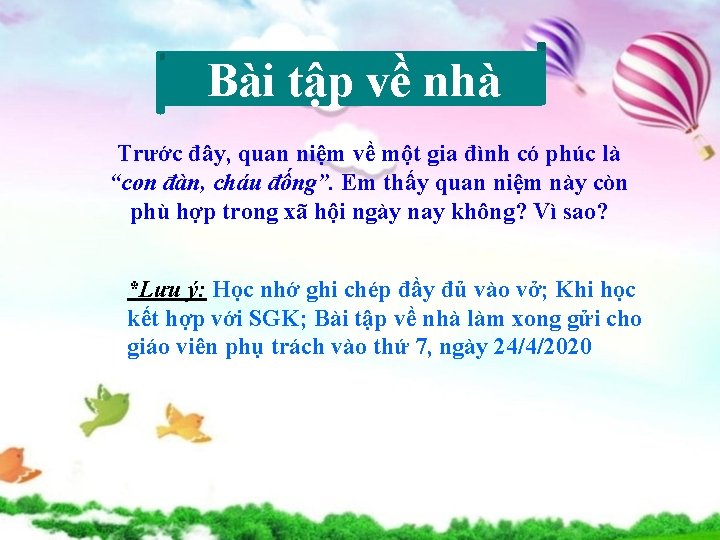 Bài tập về nhà Trước đây, quan niệm về một gia đình có phúc