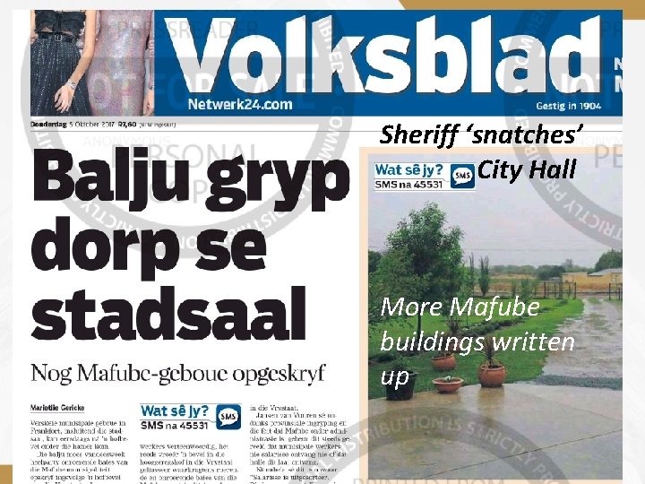 MAFUBE Sheriff ‘snatches’ City Hall More Mafube buildings written up 