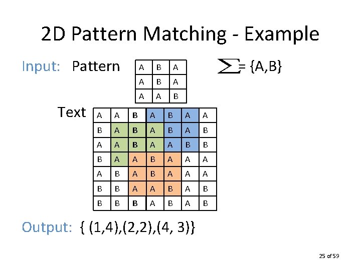 2 D Pattern Matching - Example Input: Pattern Text A B A A A