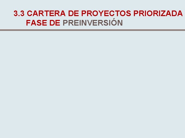 3. 3 CARTERA DE PROYECTOS PRIORIZADA FASE DE PREINVERSIÓN 