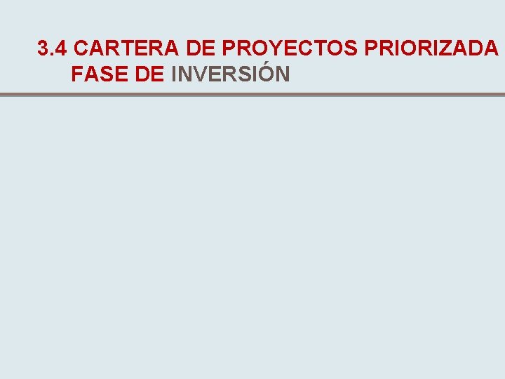 3. 4 CARTERA DE PROYECTOS PRIORIZADA FASE DE INVERSIÓN 