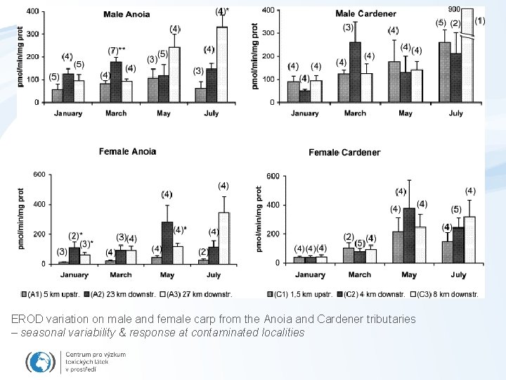 EROD variation on male and female carp from the Anoia and Cardener tributaries –
