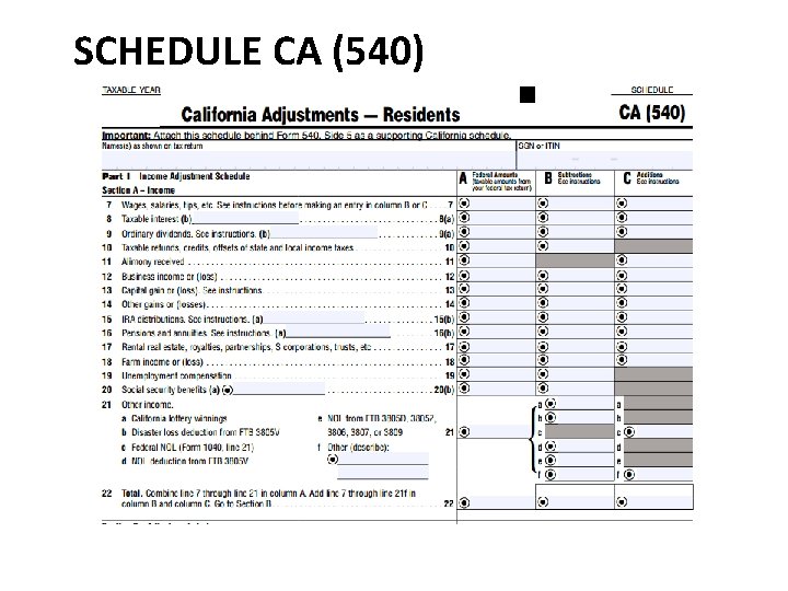 SCHEDULE CA (540) 