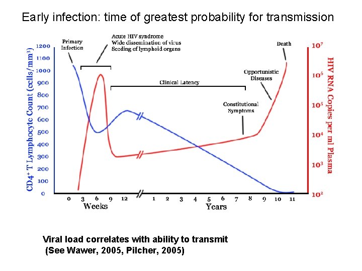 Early infection: time of greatest probability for transmission Viral load correlates with ability to