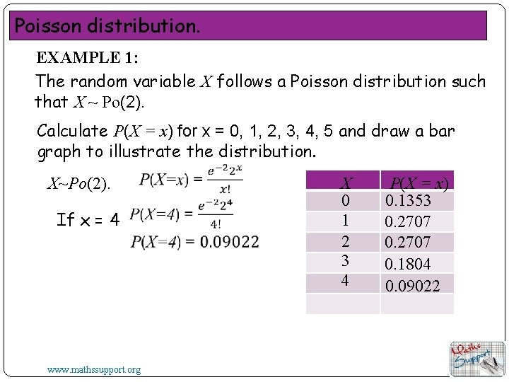 Poisson distribution. EXAMPLE 1: The random variable X follows a Poisson distribution such that