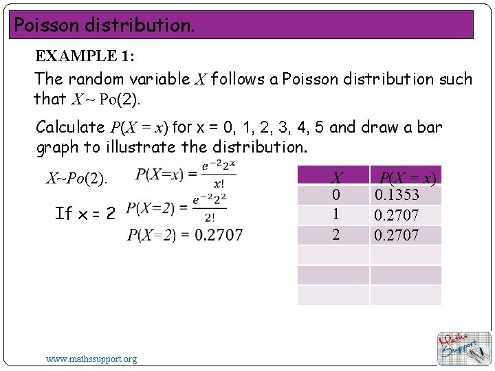 Poisson distribution. EXAMPLE 1: The random variable X follows a Poisson distribution such that