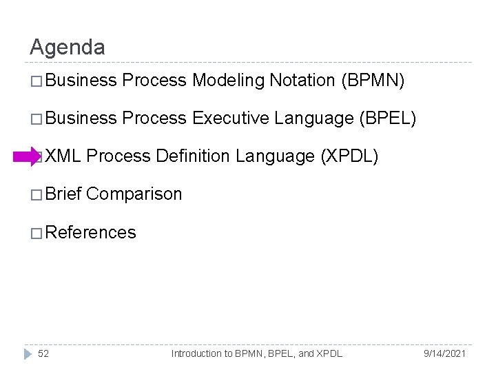 Agenda � Business Process Modeling Notation (BPMN) � Business Process Executive Language (BPEL) � Agenda � Business Process Modeling Notation (BPMN) � Business Process Executive Language (BPEL) �