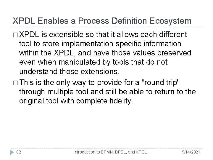 XPDL Enables a Process Definition Ecosystem � XPDL is extensible so that it allows XPDL Enables a Process Definition Ecosystem � XPDL is extensible so that it allows