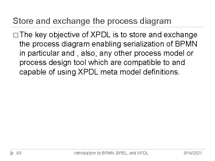 Store and exchange the process diagram � The key objective of XPDL is to Store and exchange the process diagram � The key objective of XPDL is to