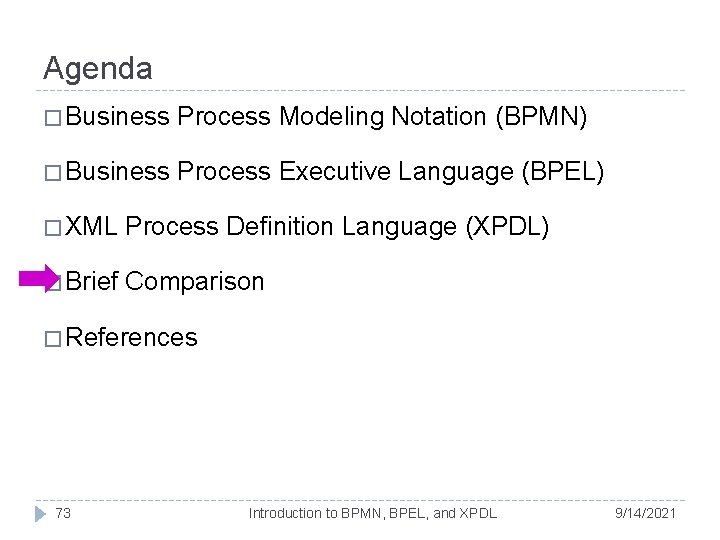 Agenda � Business Process Modeling Notation (BPMN) � Business Process Executive Language (BPEL) � Agenda � Business Process Modeling Notation (BPMN) � Business Process Executive Language (BPEL) �
