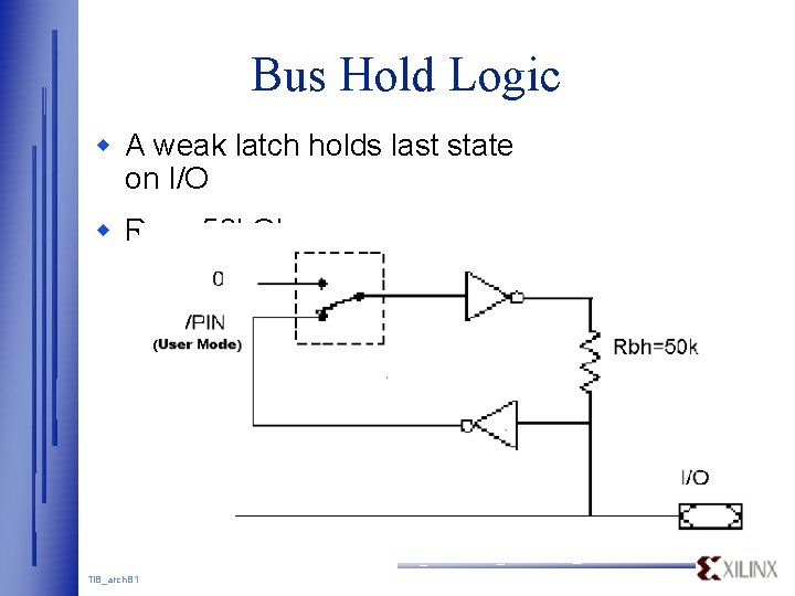 Bus Hold Logic w A weak latch holds last state on I/O w RBH= Bus Hold Logic w A weak latch holds last state on I/O w RBH=