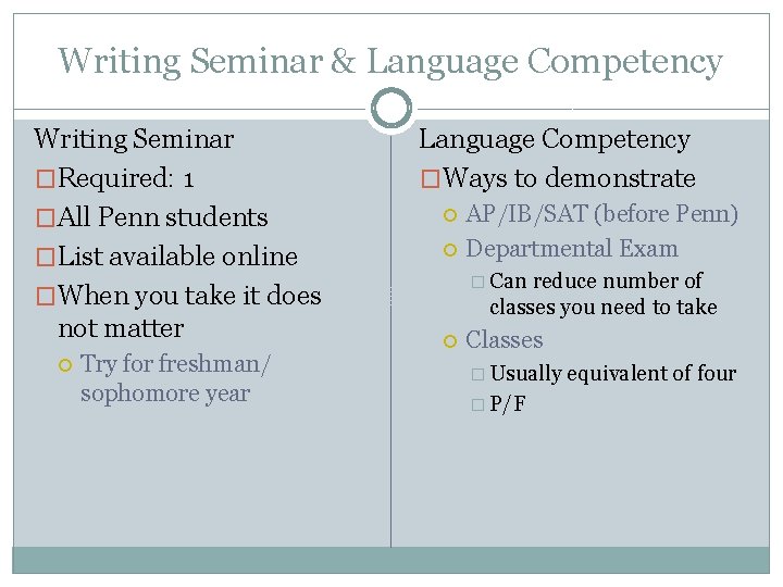 Writing Seminar & Language Competency Writing Seminar �Required: 1 �All Penn students �List available